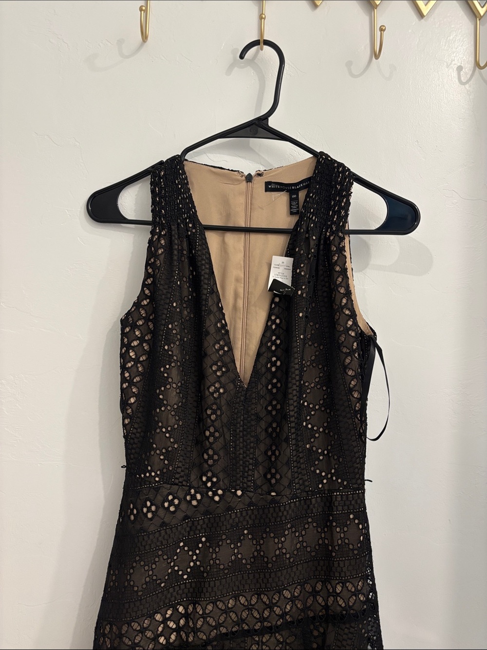 White House Black Market Black Lace Dress with Nude Lining
